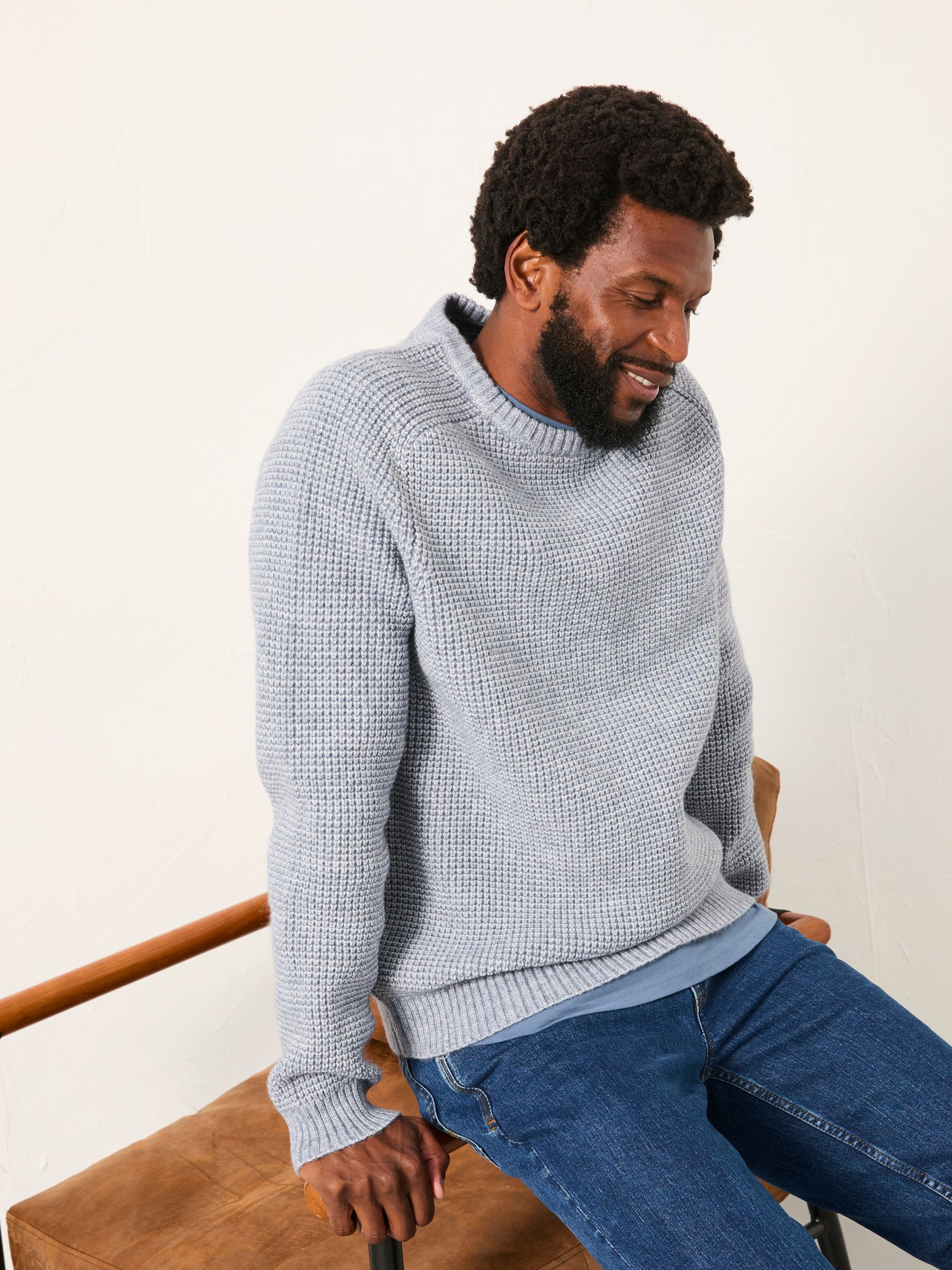 Fat Face Men's Jumper - Crew Neck - Light Blue