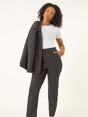 Roman Black Petite Stripe Bengaline Stretch Trousers - Image 2 of 5