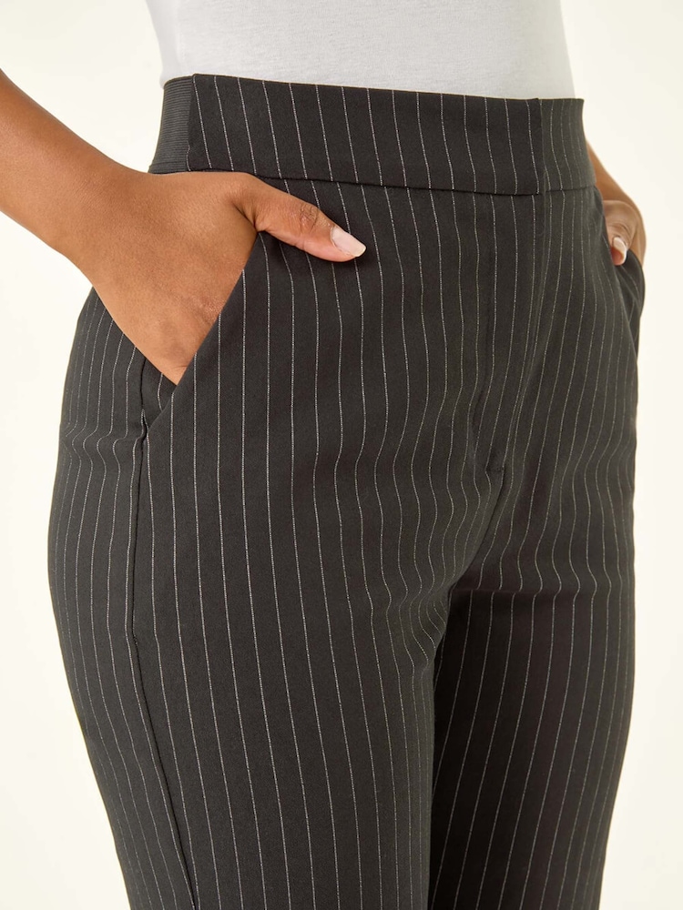 Roman Black Petite Stripe Bengaline Stretch Trousers - Image 5 of 5 Roman Black Petite Stripe Bengaline Stretch Trousers - Image 5 of 5