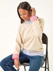 Roman Grey Petite Contrast Detail Knit Jumper - Image 1 of 5