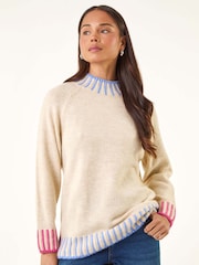 Roman Grey Petite Contrast Detail Knit Jumper - Image 4 of 5