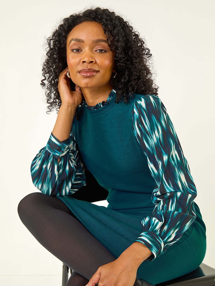 Roman Blue Petite Contrast Frill Stretch Dress - Image 1 of 5