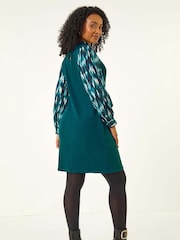 Roman Blue Petite Contrast Frill Stretch Dress - Image 3 of 5