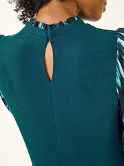 Roman Blue Petite Contrast Frill Stretch Dress - Image 5 of 5