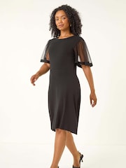 Roman Black Petite Knitted Mesh Dress - Image 2 of 5