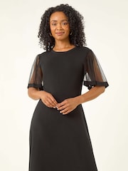 Roman Black Petite Knitted Mesh Dress - Image 4 of 5