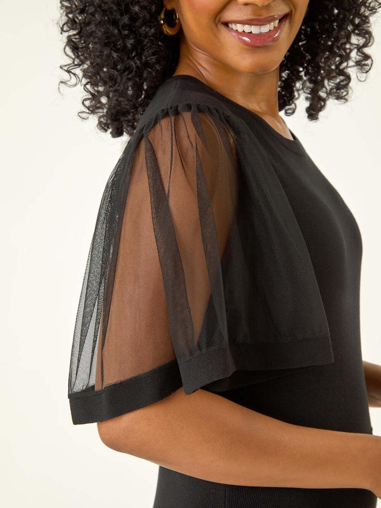 Roman Black Petite Knitted Mesh Dress - Image 5 of 5 Roman Black Petite Knitted Mesh Dress - Image 5 of 5