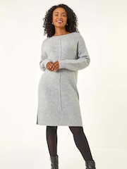 Roman Grey Petite Knitted Pintuck Shift Dress - Image 1 of 5