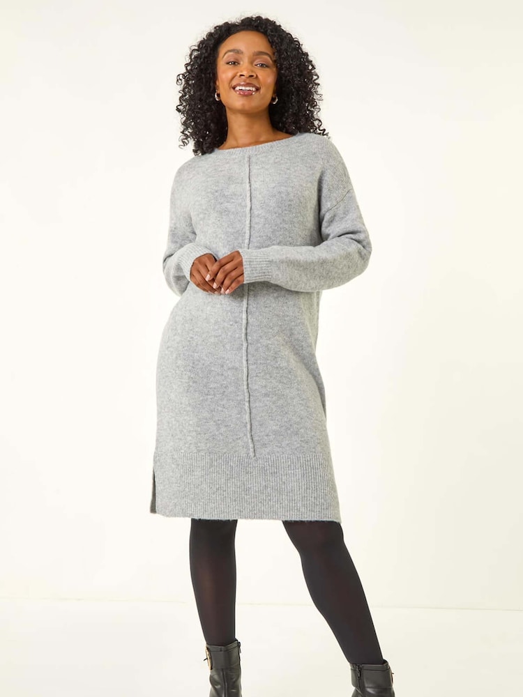 Roman Grey Petite Knitted Pintuck Shift Dress - Image 1 of 5 Roman Grey Petite Knitted Pintuck Shift Dress - Image 1 of 5