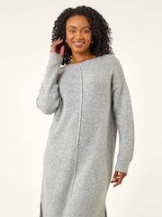 Roman Grey Petite Knitted Pintuck Shift Dress - Image 4 of 5