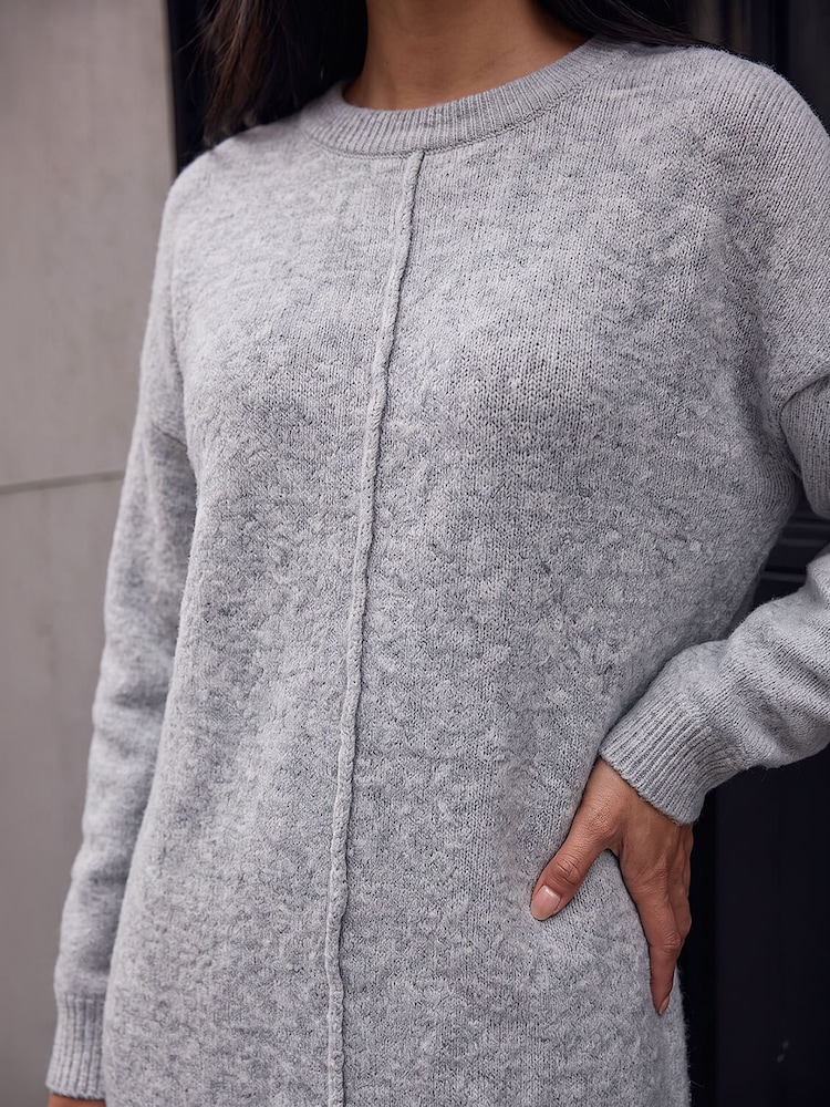 Roman Grey Petite Knitted Pintuck Shift Dress - Image 4 of 4