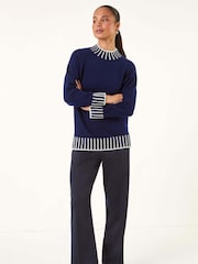 Roman Blue Petite Contrast Detail Knit Jumper - Image 3 of 5