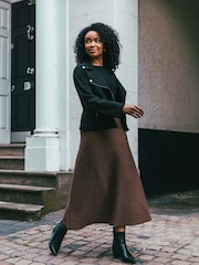 Roman Brown Petite Stretch Waist Knit Midi Skirt - Image 1 of 5