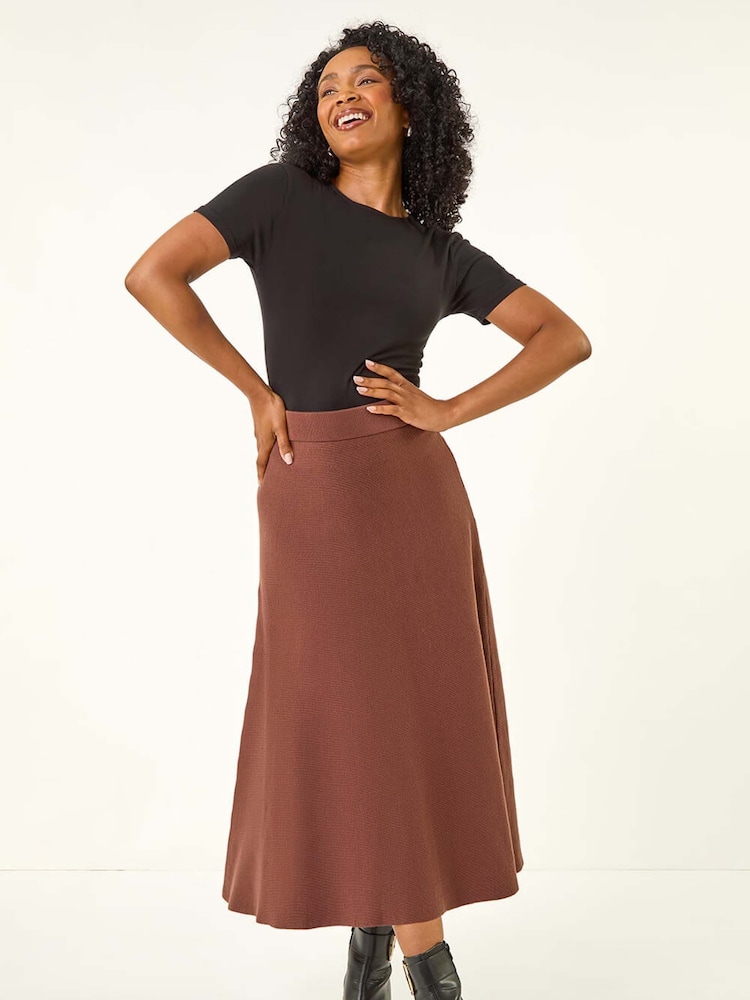 Roman Brown Petite Stretch Waist Knit Midi Skirt - Image 2 of 5 Roman Brown Petite Stretch Waist Knit Midi Skirt - Image 2 of 5