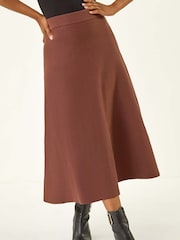 Roman Brown Petite Stretch Waist Knit Midi Skirt - Image 4 of 5