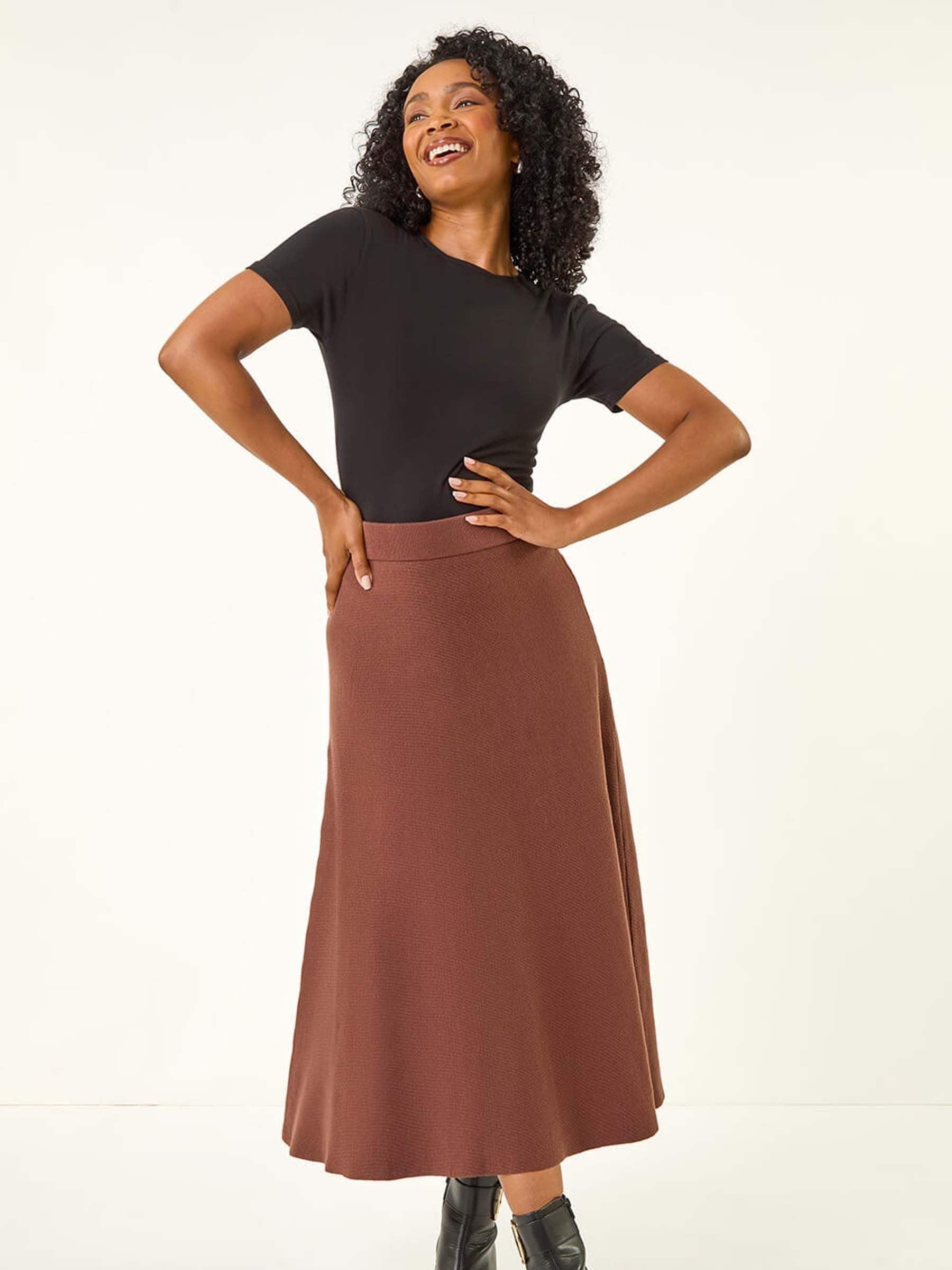 Buy Roman Brown Petite Stretch Waist Knit Midi Skirt from Next USA