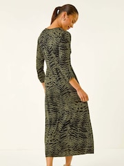 Roman Green Abstract Animal Print Pocket Dress - Image 3 of 5