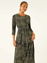 Roman Green Abstract Animal Print Pocket Dress - Image 4 of 5