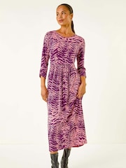 Roman Purple Abstract Animal Print Pocket Dress - Image 1 of 5