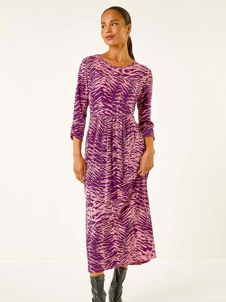 Roman Purple Abstract Animal Print Pocket Dress - Image 1 of 5 Roman Purple Abstract Animal Print Pocket Dress - Image 1 of 5