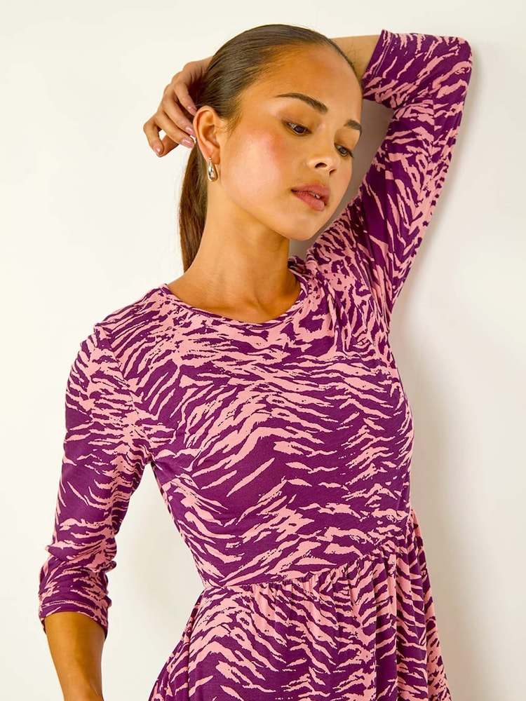 Roman Purple Abstract Animal Print Pocket Dress - Image 2 of 5