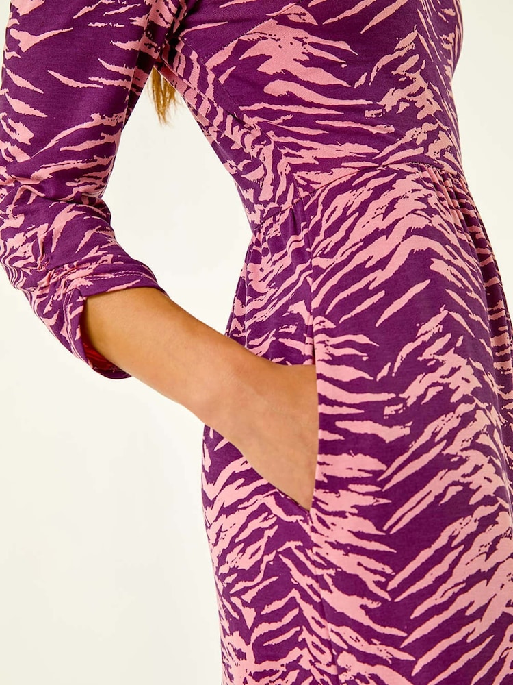 Roman Purple Abstract Animal Print Pocket Dress - Image 5 of 5