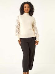 Roman Cream Petite Lace Sleeve Knit Jumper - Image 1 of 5