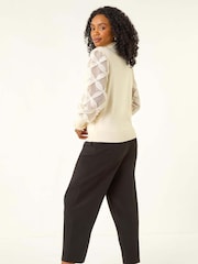 Roman Cream Petite Lace Sleeve Knit Jumper - Image 3 of 5
