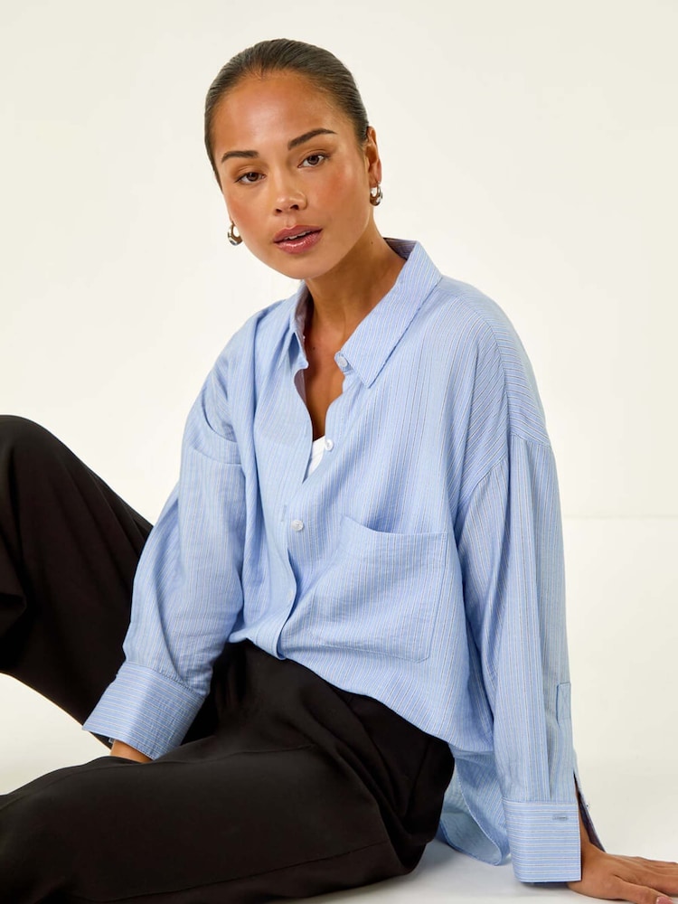 Roman Blue Petite Stripe Buttoned Pocket Shirt - Image 1 of 5