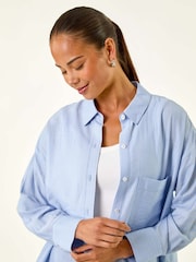 Roman Blue Petite Stripe Buttoned Pocket Shirt - Image 4 of 5