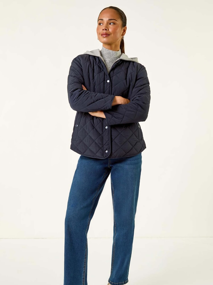 Roman Blue Petite Contrast Hooded Puffer Coat - Image 1 of 5