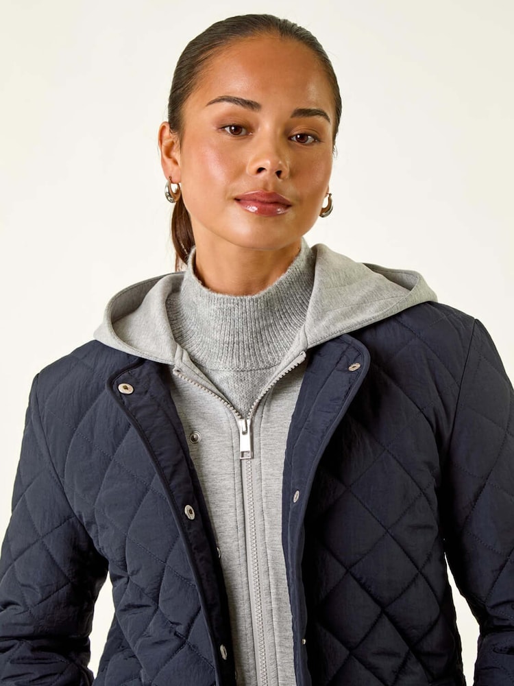 Roman Blue Petite Contrast Hooded Puffer Coat - Image 2 of 5