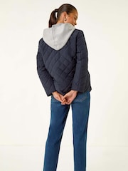 Roman Blue Petite Contrast Hooded Puffer Coat - Image 3 of 5