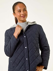 Roman Blue Petite Contrast Hooded Puffer Coat - Image 4 of 5