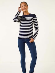 Roman Blue Petite Stripe Knitted Jumper - Image 1 of 5