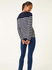 Roman Blue Petite Stripe Knitted Jumper - Image 3 of 5