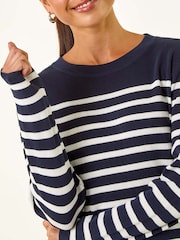 Roman Blue Petite Stripe Knitted Jumper - Image 5 of 5