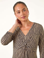Roman Brown Petite Abstract Twist Front Dress - Image 4 of 5