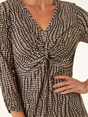 Roman Brown Petite Abstract Twist Front Dress - Image 5 of 5