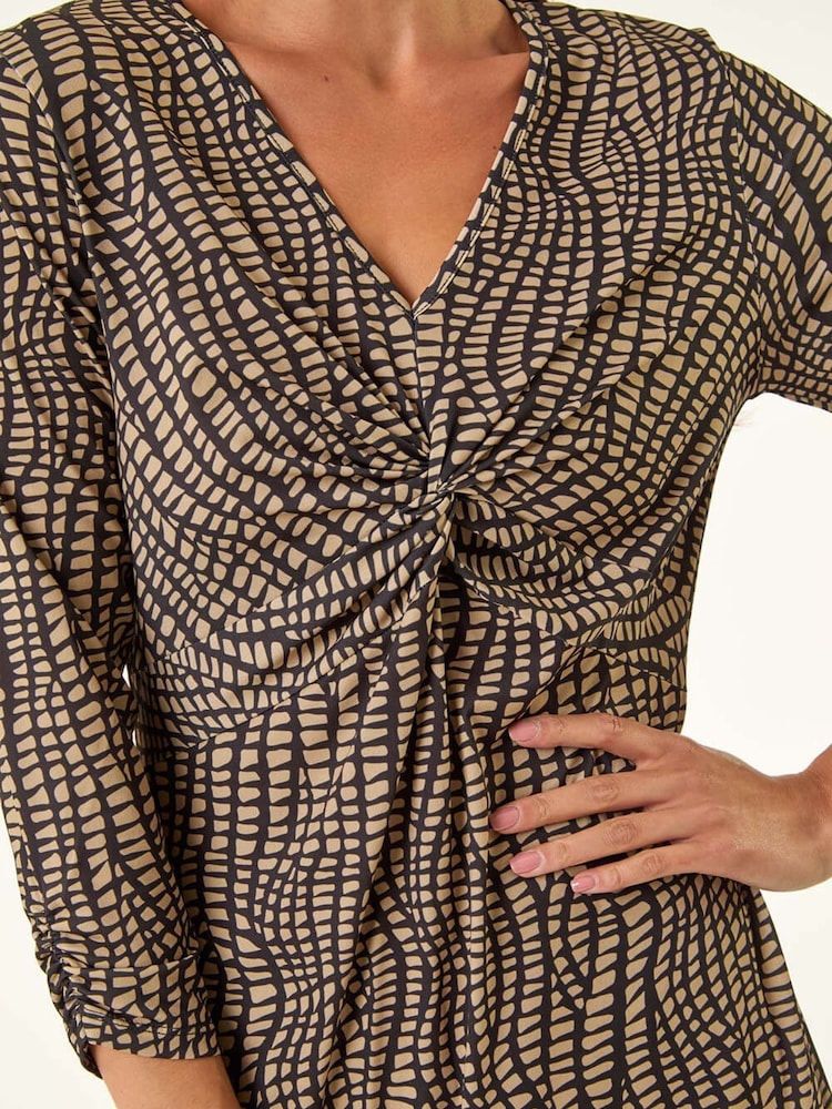 Roman Brown Petite Abstract Twist Front Dress - Image 5 of 5
