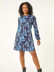 Roman Blue Petite Abstract Swing Dress - Image 2 of 5