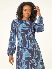Roman Blue Petite Abstract Swing Dress - Image 4 of 5