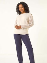 Roman White Petite Knit Jacquard Sleeve Jumper - Image 1 of 5