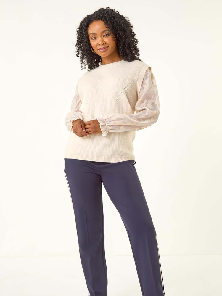 Roman White Petite Knit Jacquard Sleeve Jumper - Image 1 of 5