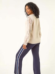 Roman White Petite Knit Jacquard Sleeve Jumper - Image 2 of 5