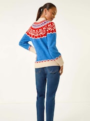 Roman Blue Petite Fairisle Pattern High Neck Knit Jumper - Image 3 of 5