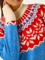 Roman Blue Petite Fairisle Pattern High Neck Knit Jumper - Image 5 of 5