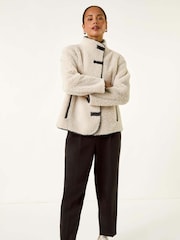 Roman Grey Petite Borg Contrast Button Coat - Image 2 of 5