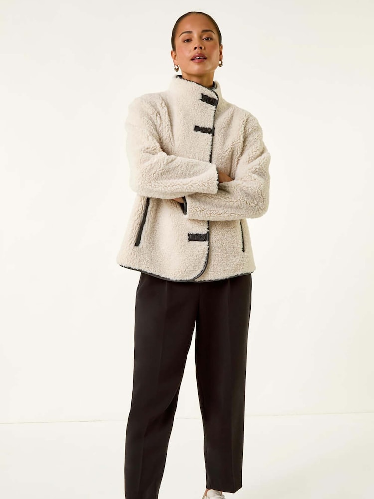 Roman Grey Petite Borg Contrast Button Coat - Image 2 of 5