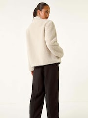 Roman Grey Petite Borg Contrast Button Coat - Image 3 of 5
